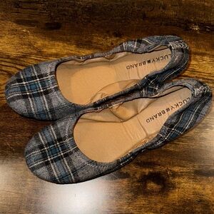 Lucky Brand Erin Dark Teal Plaid Flats